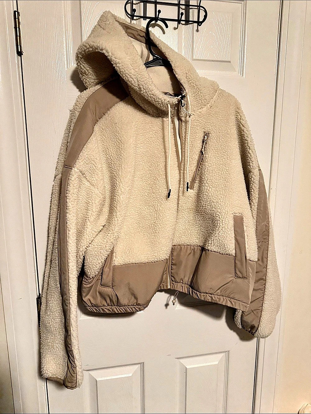 Alpine Design Colorblock Hooded Teddy Jacket Cream & Brown XL